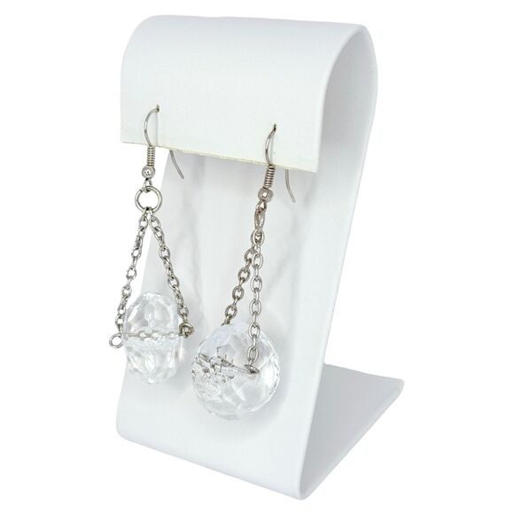 VTG Long Crystal Dangle Earrings 2" Silver Runway Spinner Bold - Picture 4 of 9